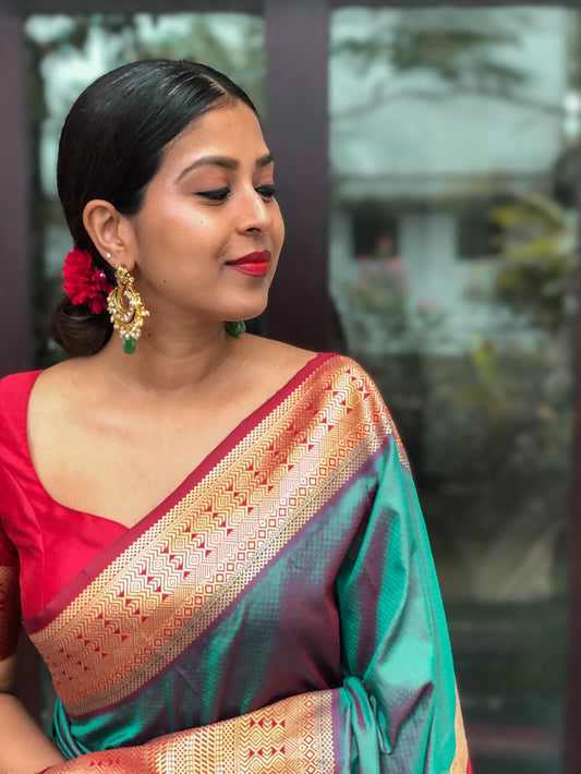Teal Color Weaving zari Work Banarasi Soft Silk Saree