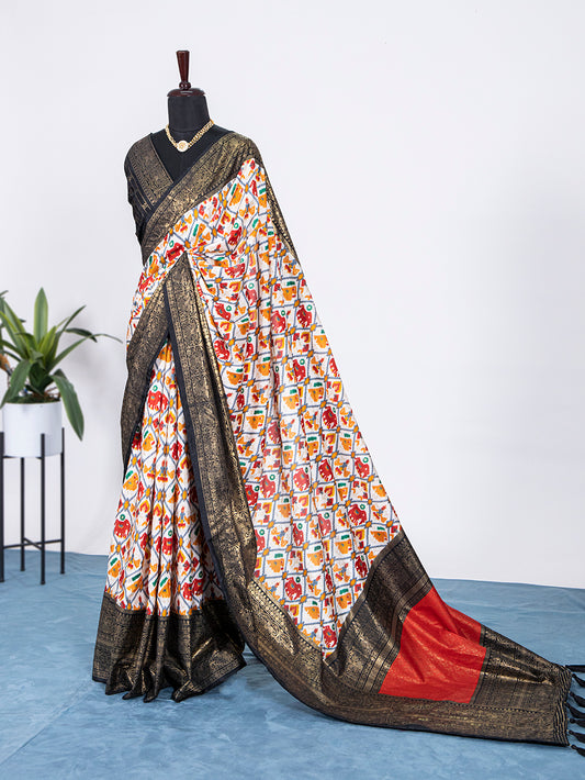 Black Color Digital Patola Printed Dola Silk Saree