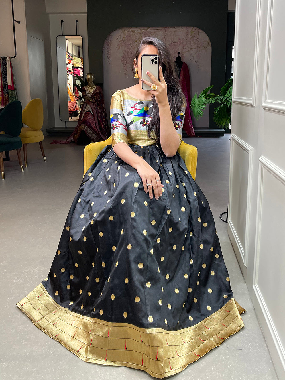 Black Color Weaving Zari Work Jacquard Silk Paithani Dress
