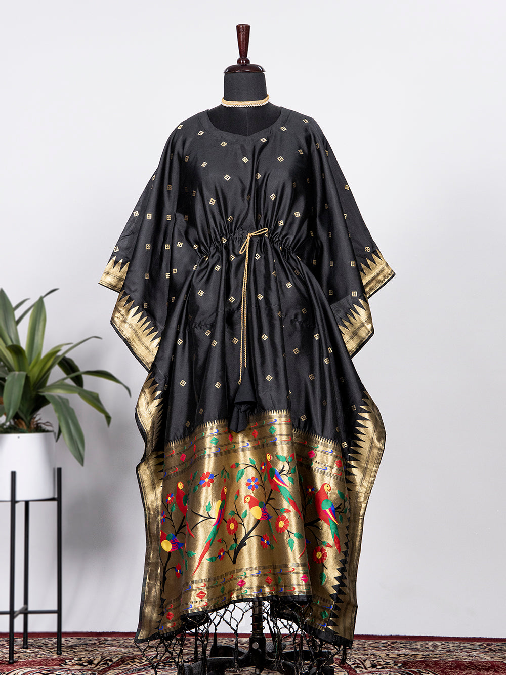 Black Color Weaving Zari Work Paithani Kaftan Dress