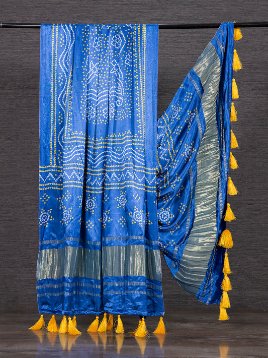 Blue Color Bandhani Printed Pure Gaji Silk Dupatta