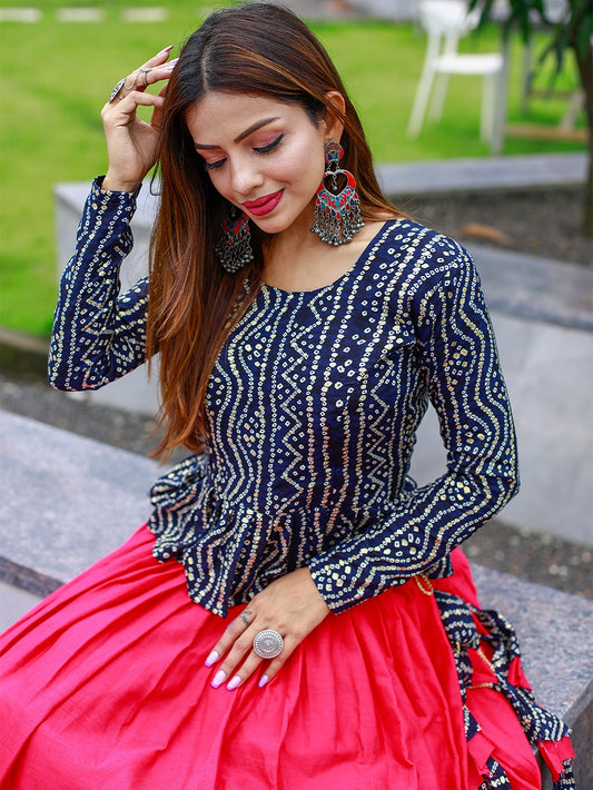 Blue Color Foil Printed Ready Made Pure Cotton Blouse