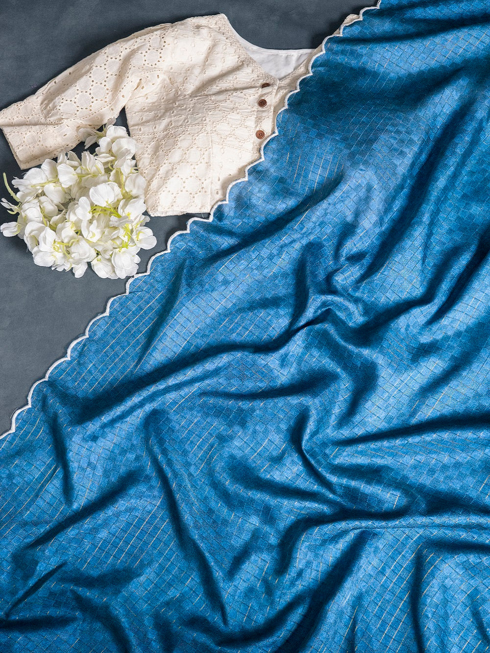 Blue Color Arca Work Gadhawal Chex Saree