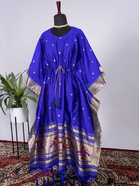 Blue Color Weaving Zari Work Jacquard Paithani Kaftan