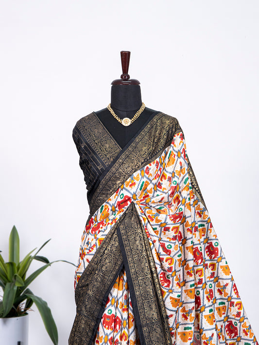 Black Color Digital Patola Printed Dola Silk Saree