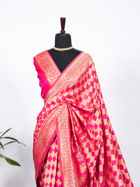 Pink Color Weaving Zari Work Jacquard Silk Saree