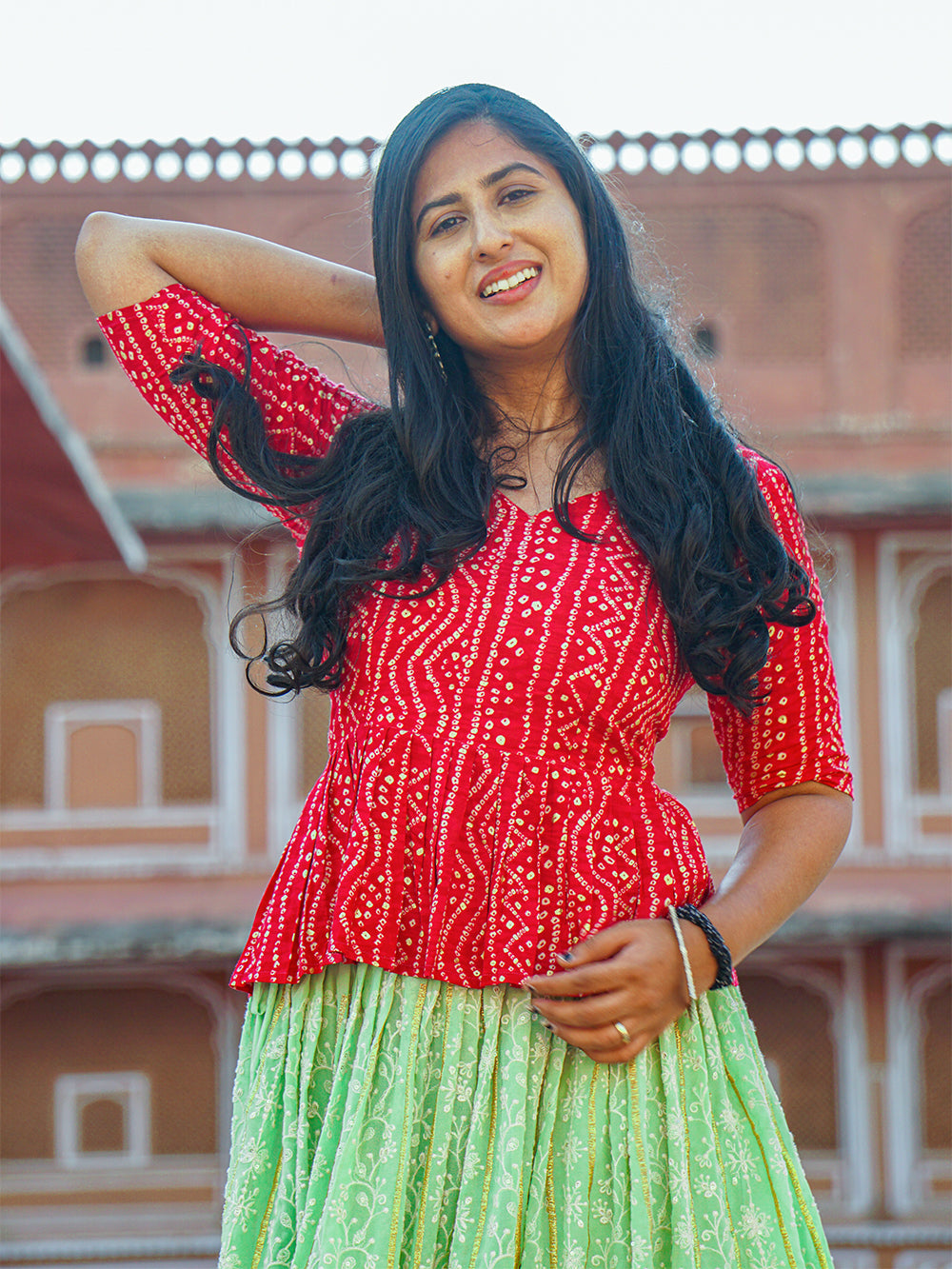 Red Color Foil And Printed Cotton Ready Made Blouse