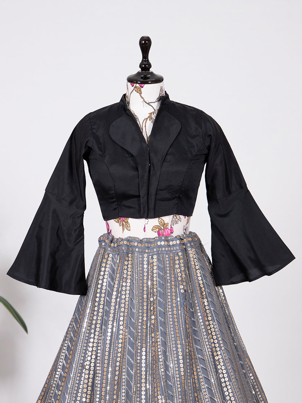 Black Color Ready Made Satin Silk Blouse