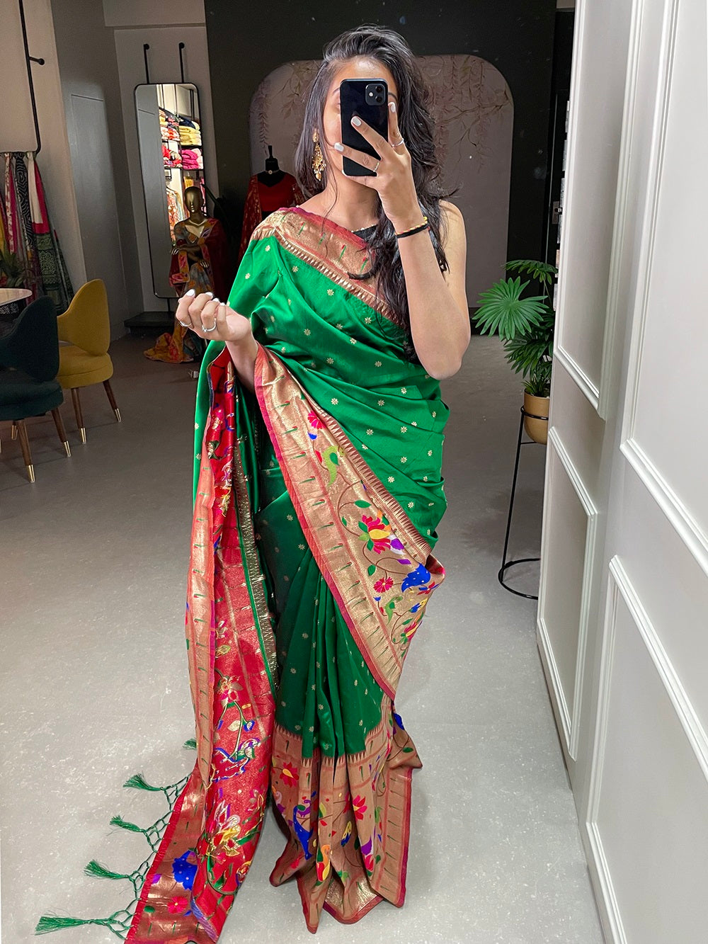 Green Color Weaving Zari Work Jacquard Silk Saree