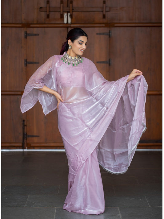Light Pink Color Pallu Lace Border Jimi Silk Saree