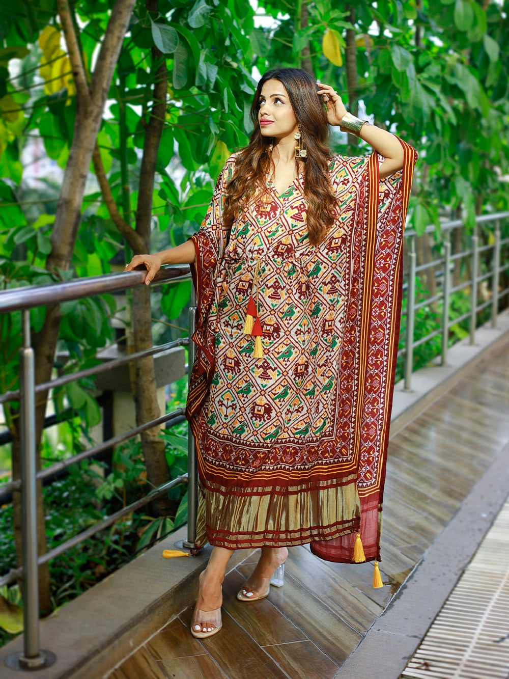 Maroon Color Bandhni Printed Pure Gaji Silk Kaftan