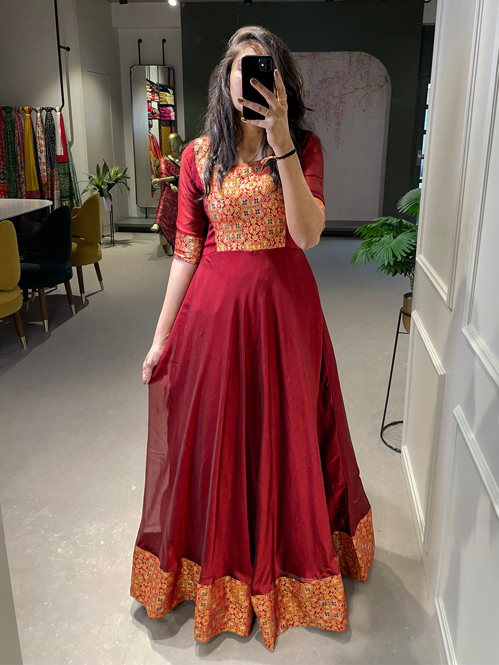 Maroon Color Weaving Work Rangoli Silk Dress