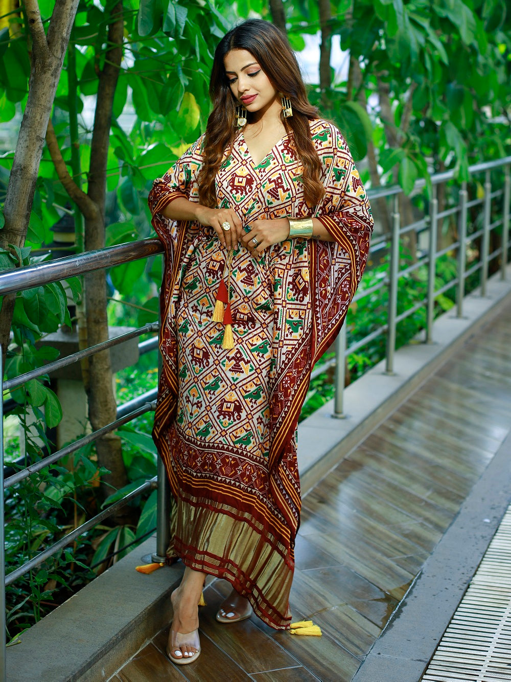 Maroon Color Bandhni Printed Pure Gaji Silk Kaftan
