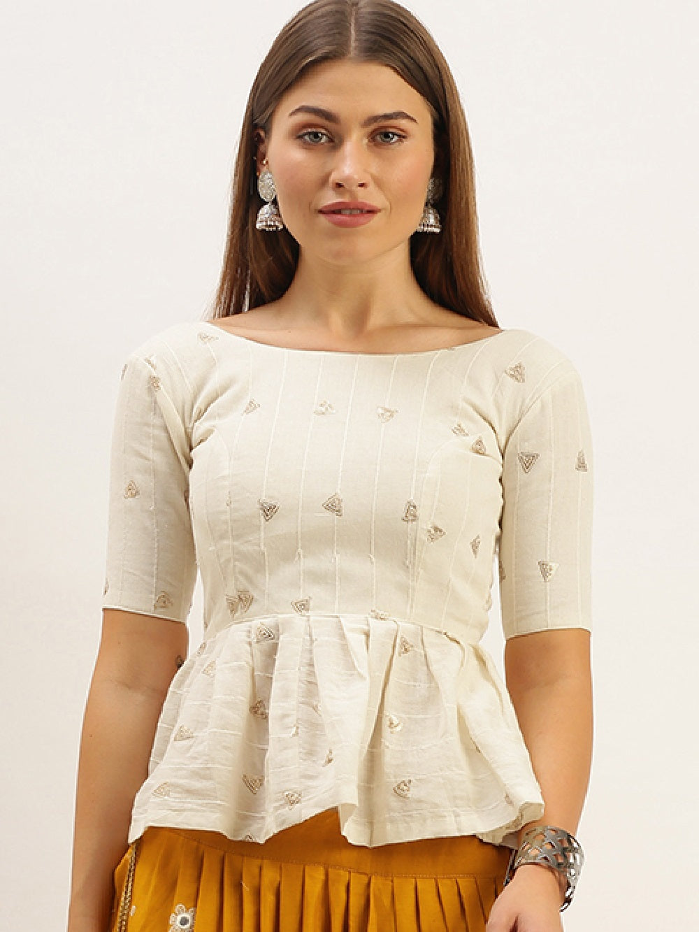 Cream Color Sequins Pure Cotton blouse