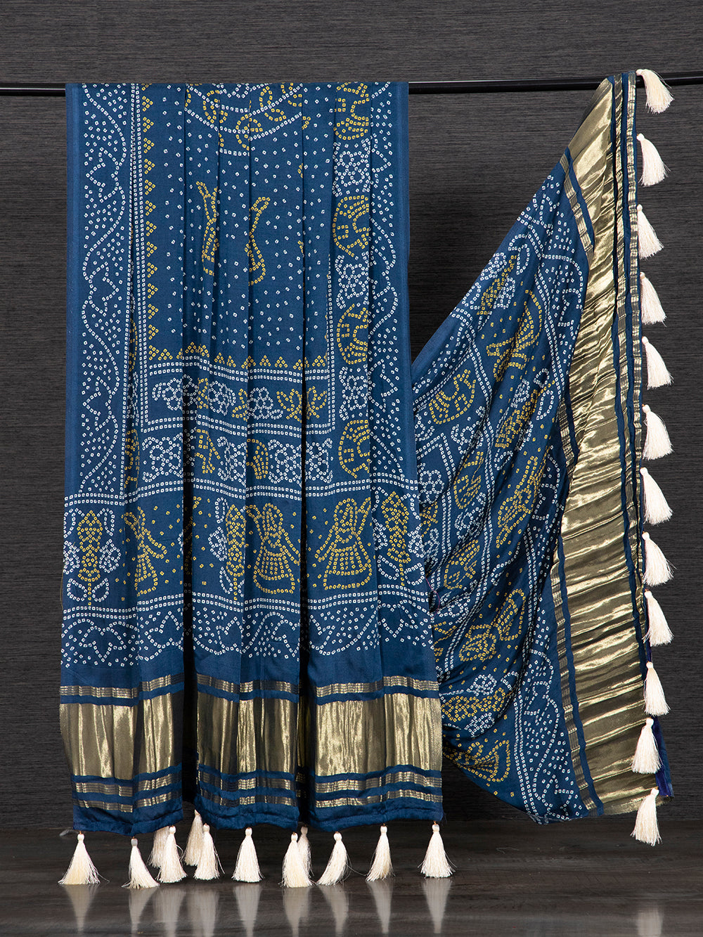 Navy Blue Color Digital Printed Pure Gaji Silk Dupatta With Tassels