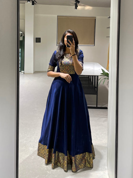 Navy Blue Color Weaving Zari Work rangoli Silk Dress