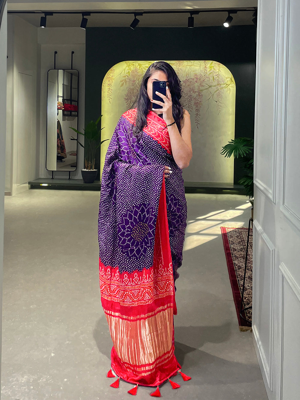 Purple Color Floral & Foil Work Gaji Silk Saree