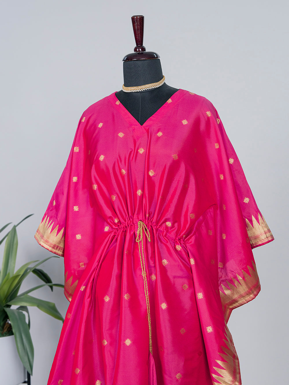 Pink Color Weaving Zari Work Jacquard Paithani Kaftan