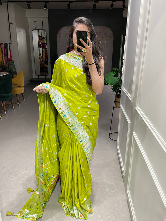 Parrot Color Zari Weaving Work Pure Viscose Saree