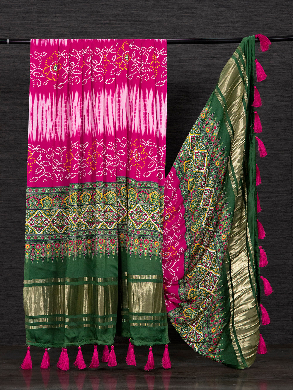 Pink Color Digital Printed Pure Gaji Silk Dupatta With Tassels