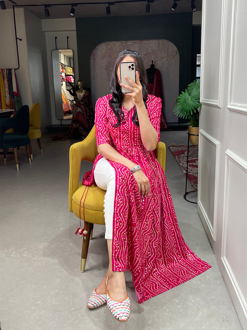 Pink Color Foil and Printed Pure Cotton Kurti