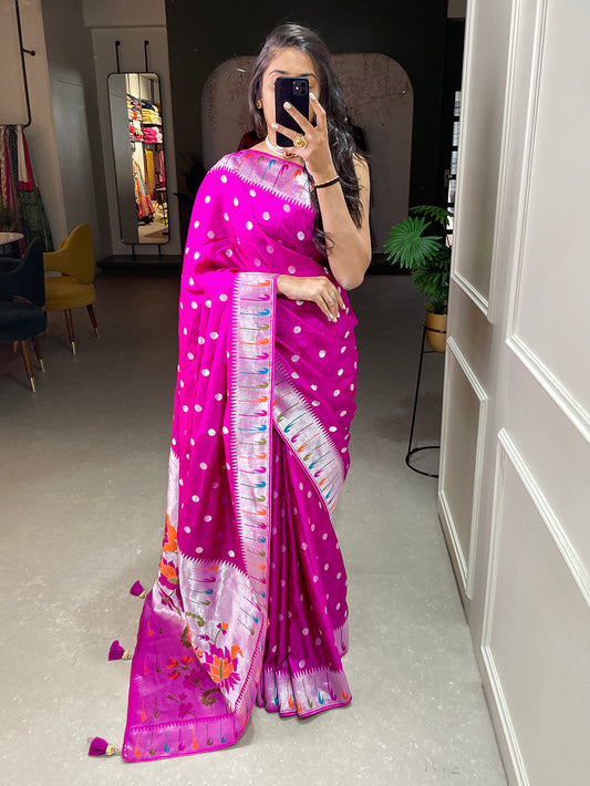 Pink Color Zari Weaving Work Pure Viscose Saree