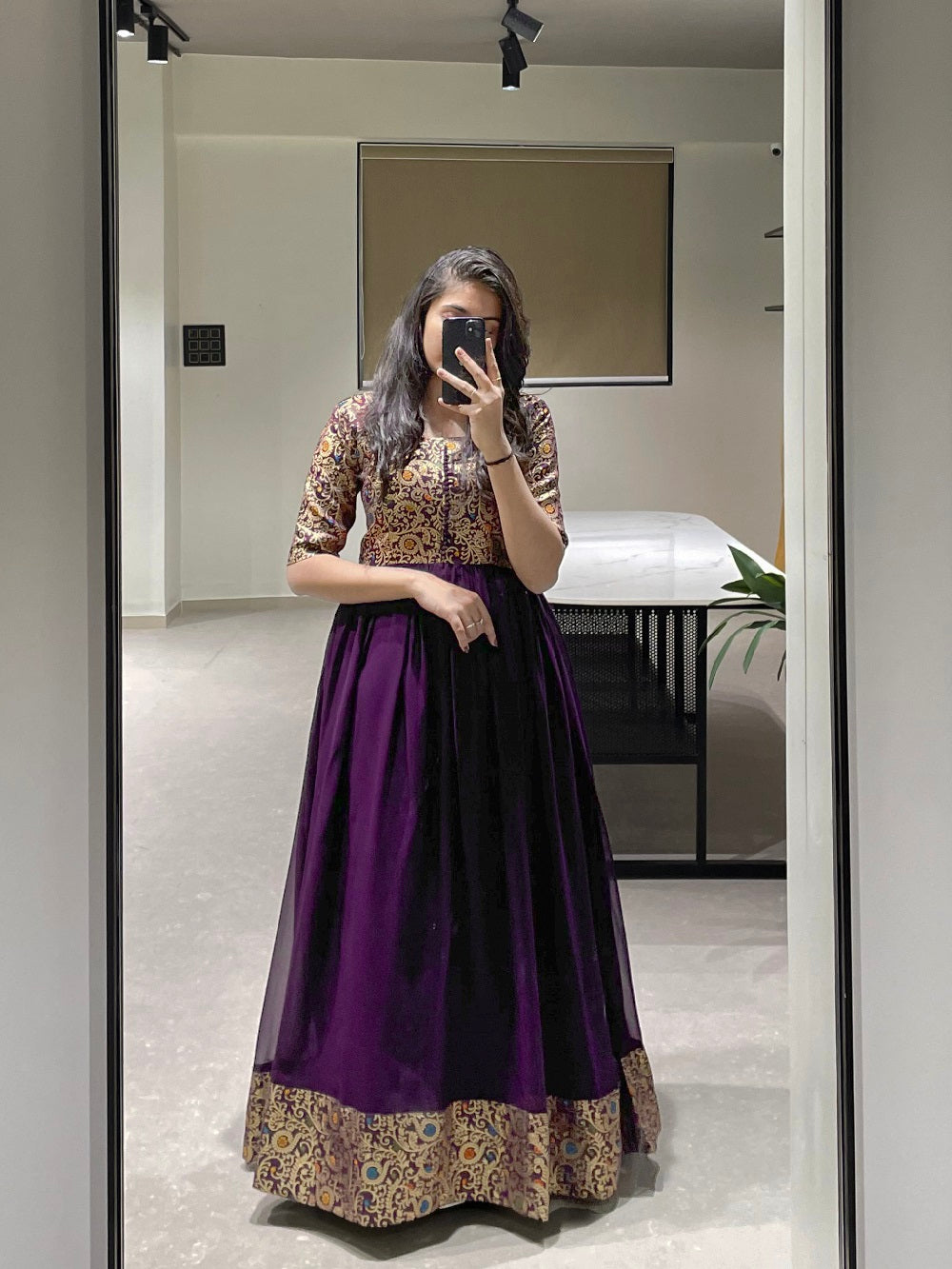 Purple Color Weaving Zari Work Georgette Gown