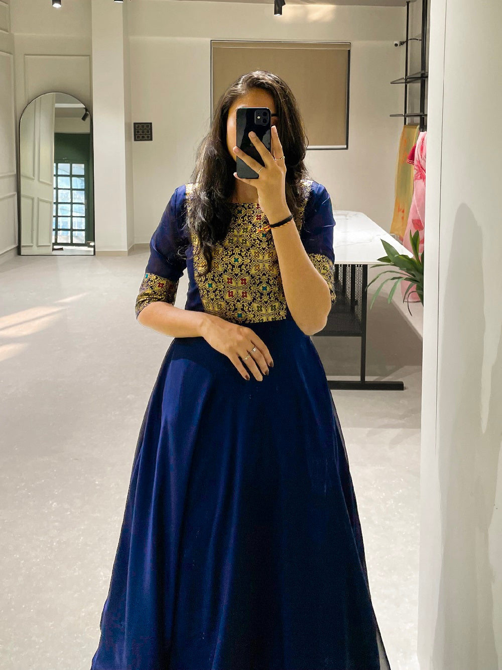 Navy Blue Color Weaving Zari Work rangoli Silk Dress