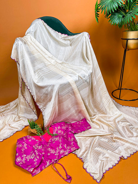 Rani Pink Color Arca Work Manipuri Tussar Saree