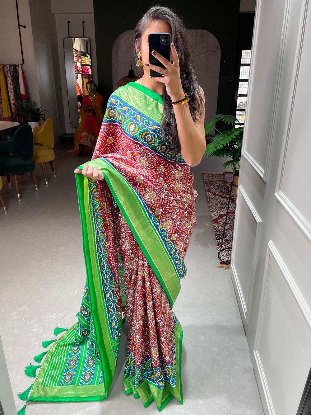 Red Color Patola Printed Dola Silk Saree