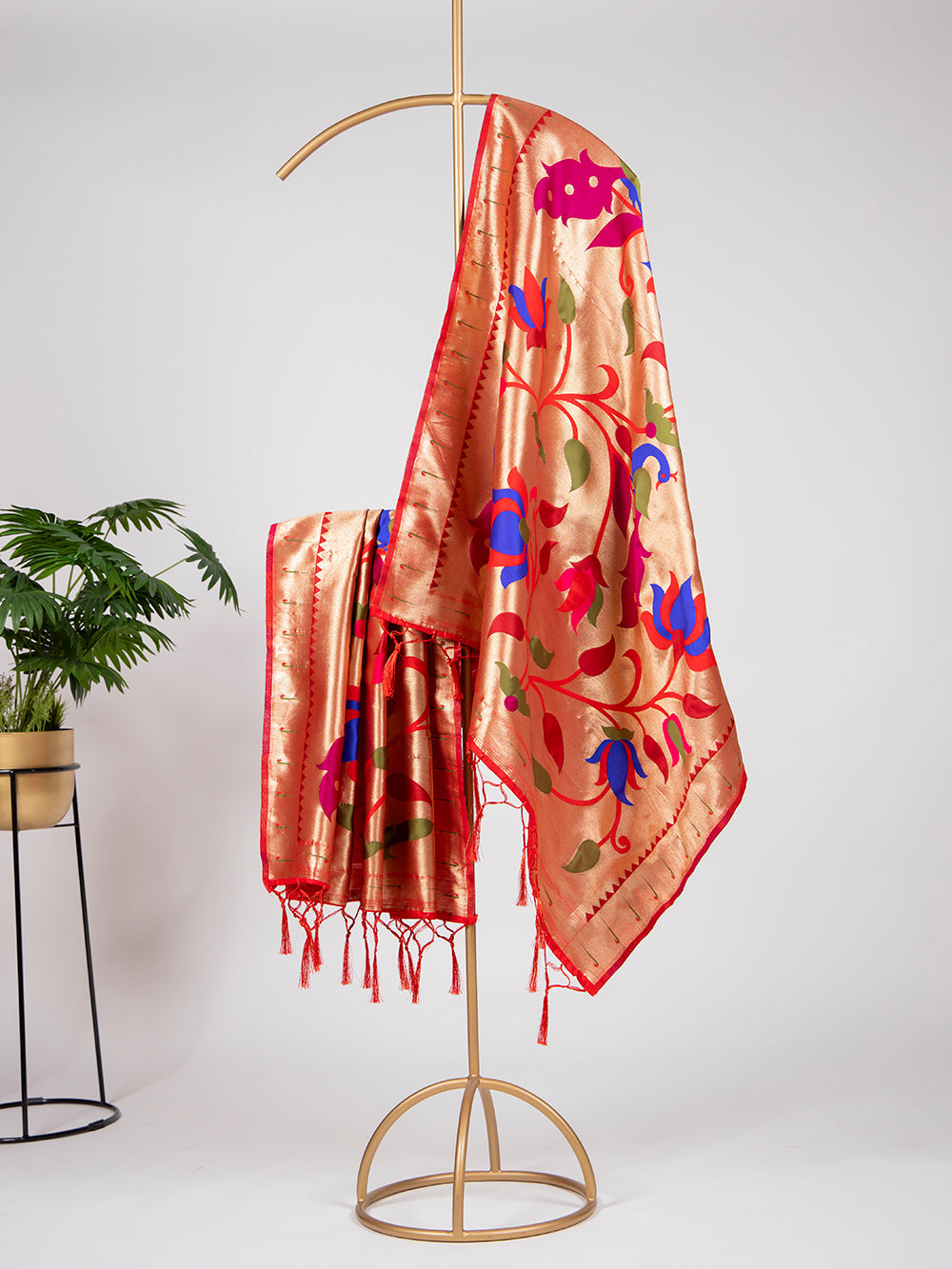 Red Color Zari Weaving Work Jacquard Paithani Dupatta