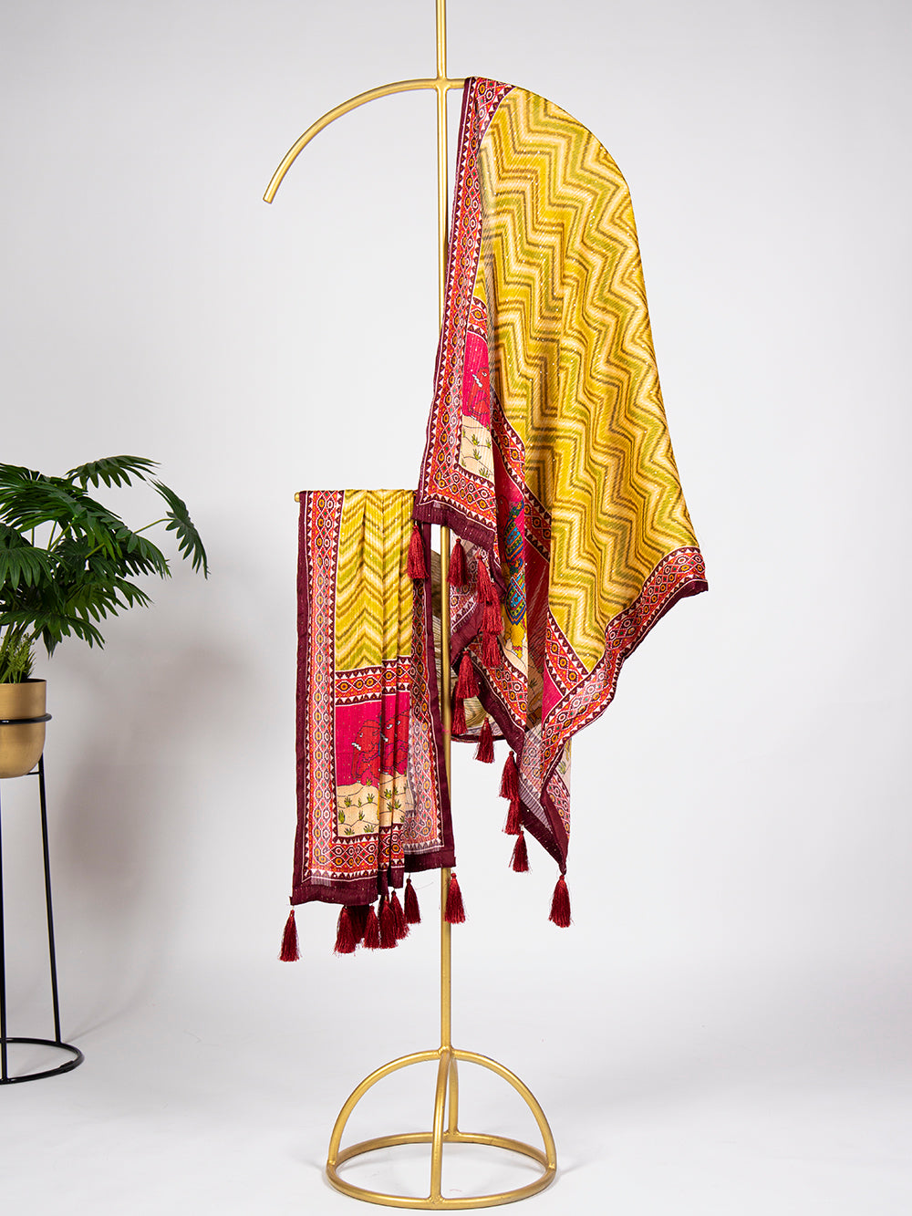 Yellow Color Sequins and Thread Work Pure Chinon Dupatta