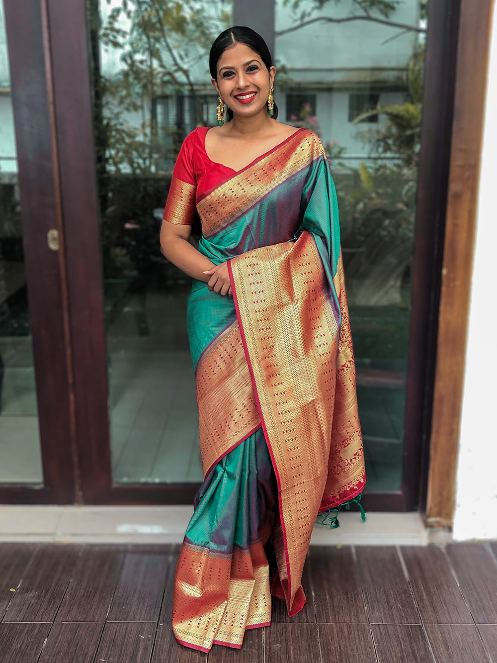 Teal Color Weaving zari Work Banarasi Soft Silk Saree