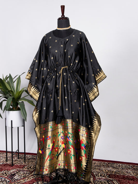Black Color Weaving Zari Work Paithani Kaftan Dress