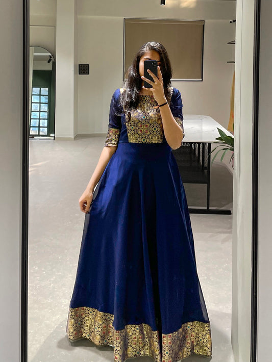 Navy Blue Color Weaving Zari Work rangoli Silk Dress