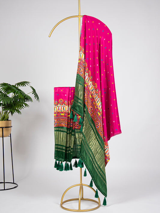 Pink Color Digital Printed Gaji Silk Dupatta