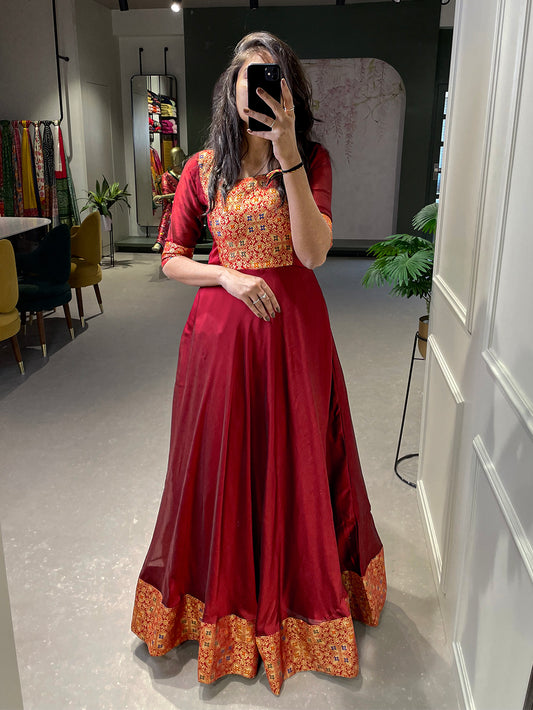 Maroon Color Weaving Work Rangoli Silk Dress