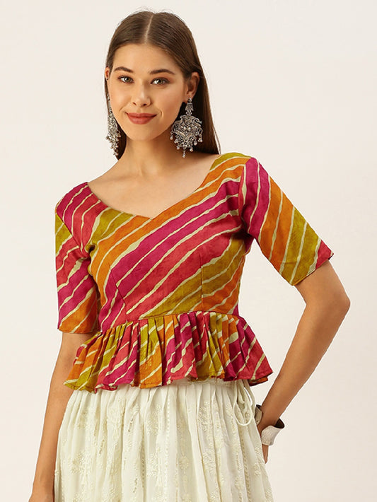 Multi Color Foil And Printed Pure Cotton Ready Made Blouse