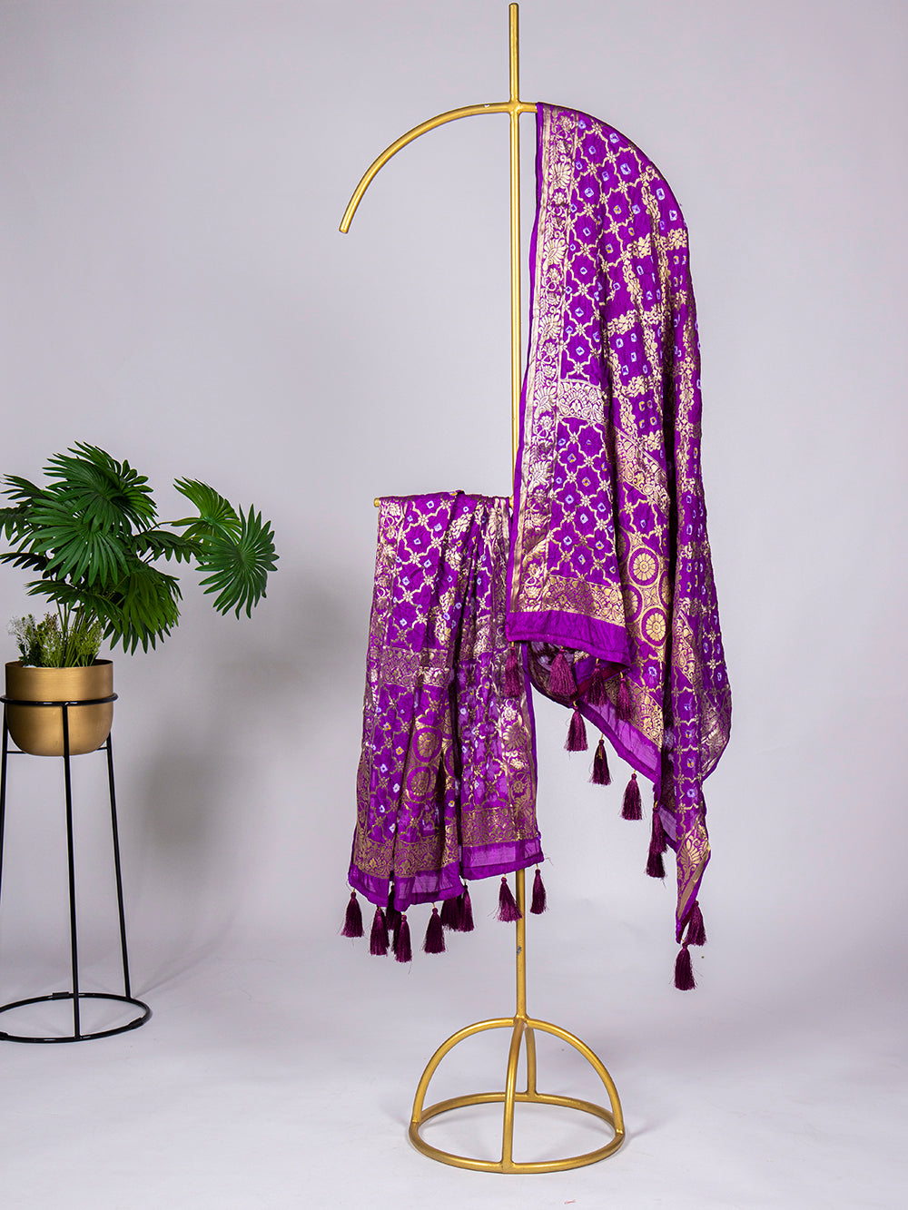 Purple Color Zari Weaving Work Original Bandhej Silk Dupatta