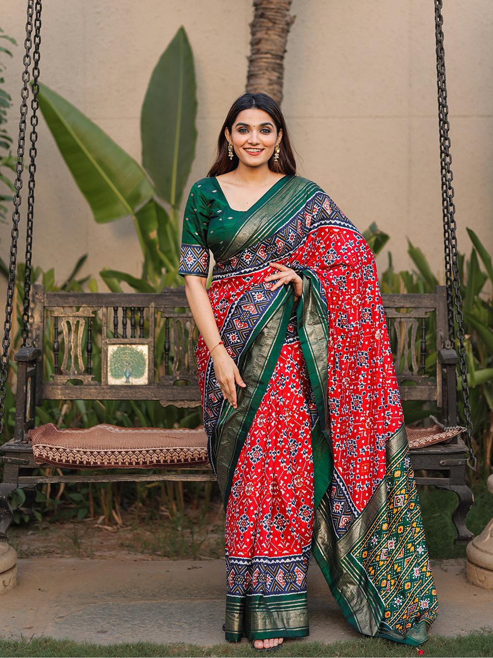Red Color Patola with Foil Printed Dola Silk Saree