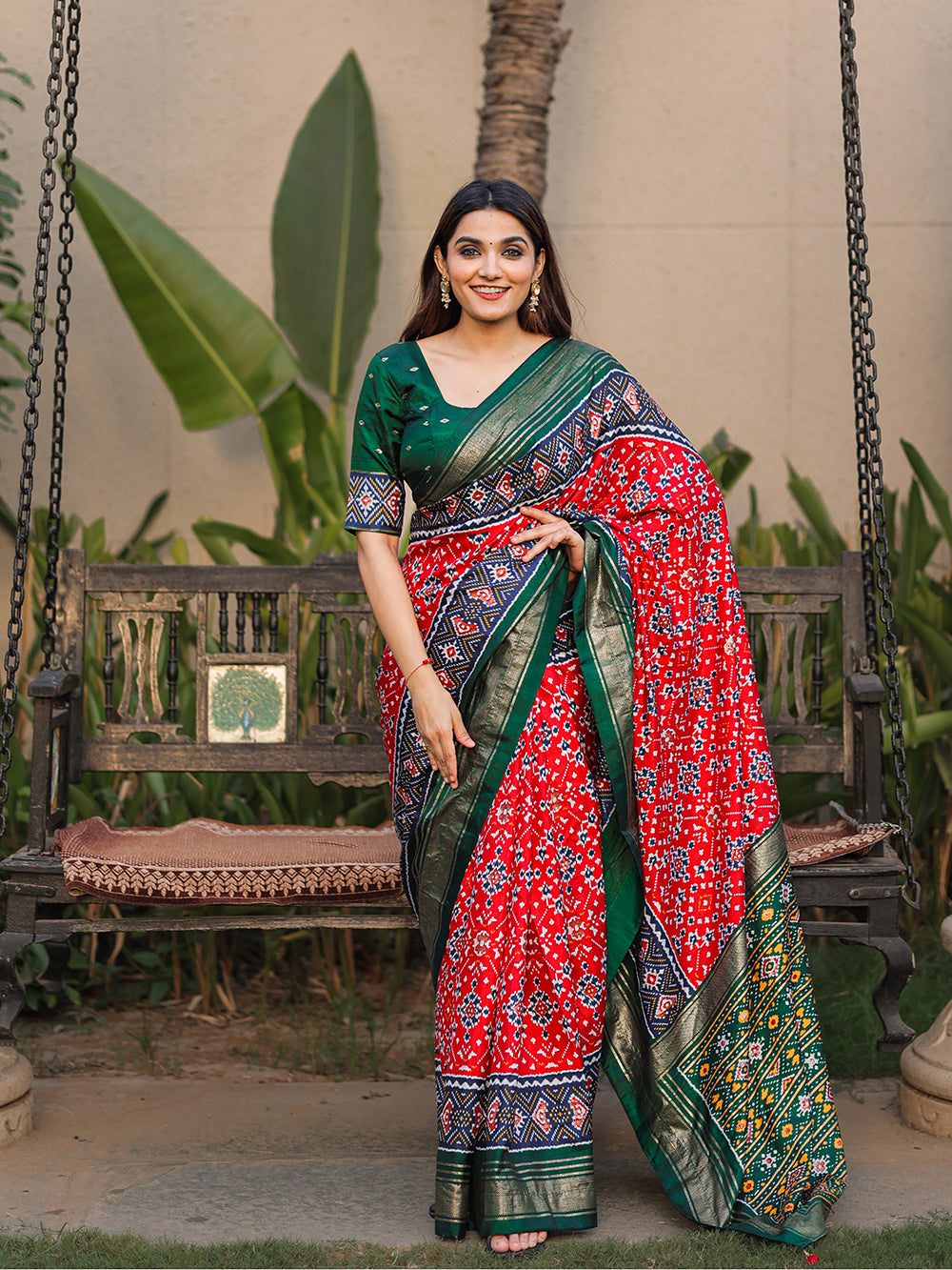 Red Color Patola with Foil Printed Dola Silk Saree